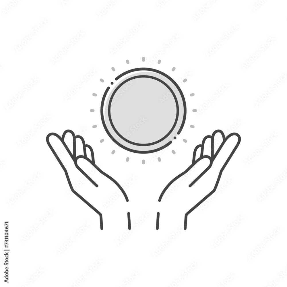 Obraz premium 無地の丸い物を持っている人の手のアイコン - 刻印のないコインのデザイン素材 