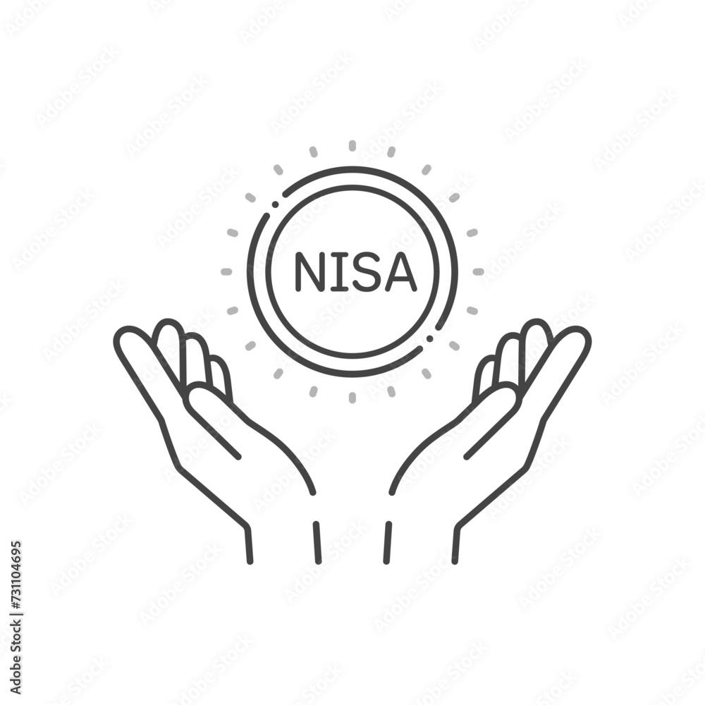 NISAの文字とコインを持っている人の手のアイコン - シンプルな投資・利益や収益のイメージ素材 NISAの文字とコインを持っている人の手のアイコン - シンプルな投資・利益や収益のイメージ素材