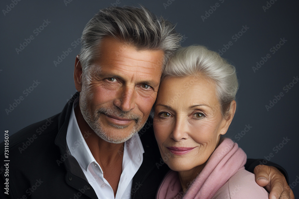 Elderly happy couple enjoying life together styling clothes family portrait Generative AI technology picture image Elderly happy couple enjoying life together styling clothes family portrait Generative AI technology picture image