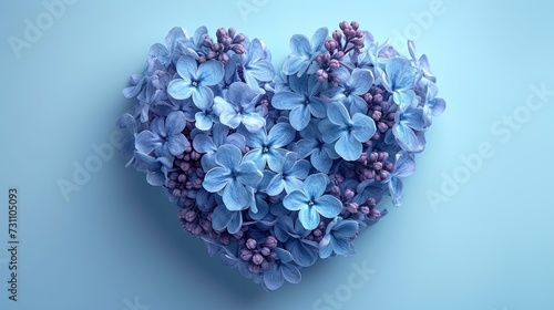 a heart shaped arrangement of blue flowers on a light blue background with copy - up space for text or image.