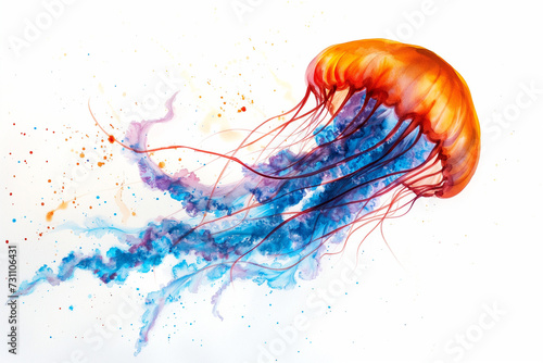 Watercolor colorful jellyfish on white background