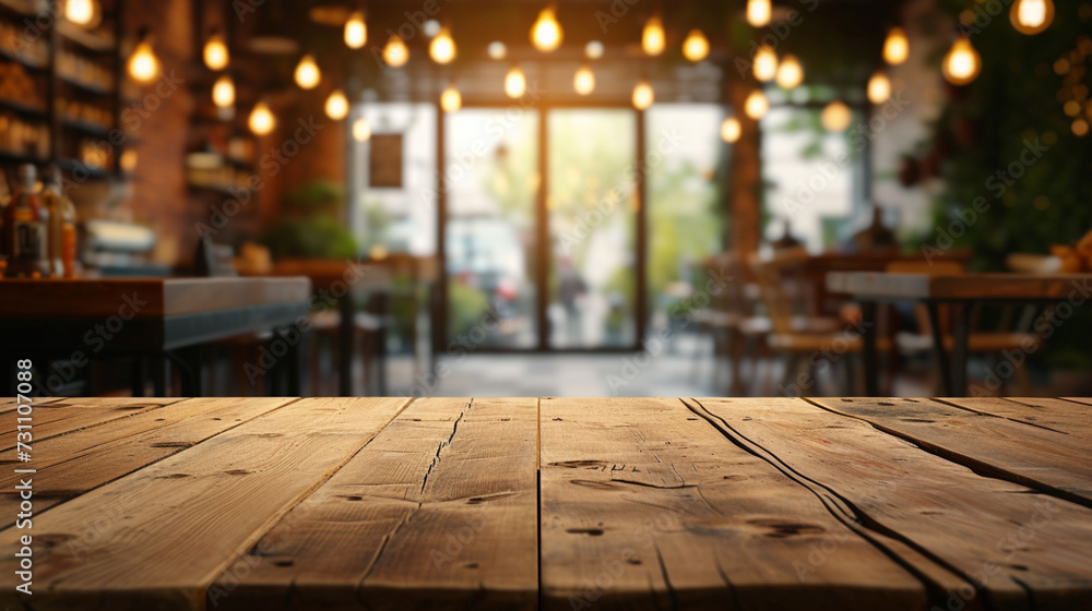wood table on blur of cafe, coffee shop, bar, background wood table on blur of cafe, coffee shop, bar, background