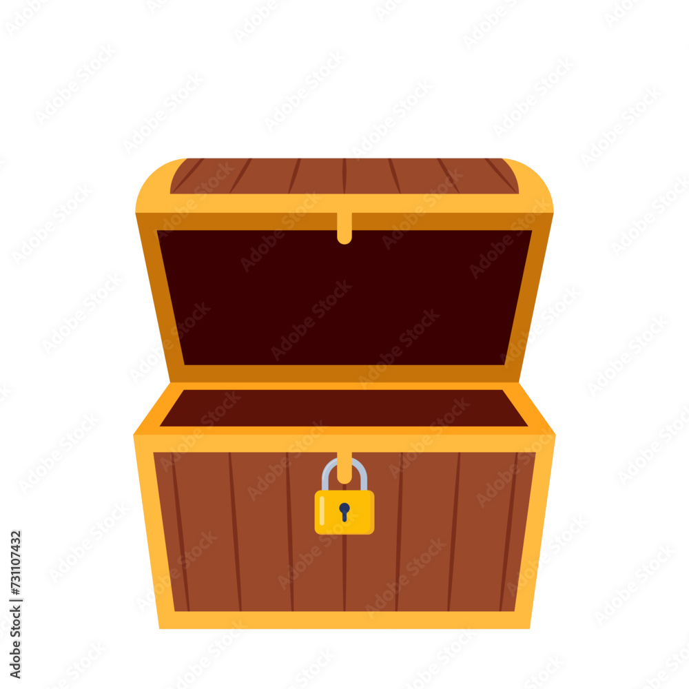 Treasure chest, open and empty. Symbol of pirates, adventure, treasure. Vector illustration. Treasure chest, open and empty. Symbol of pirates, adventure, treasure. Vector illustration.