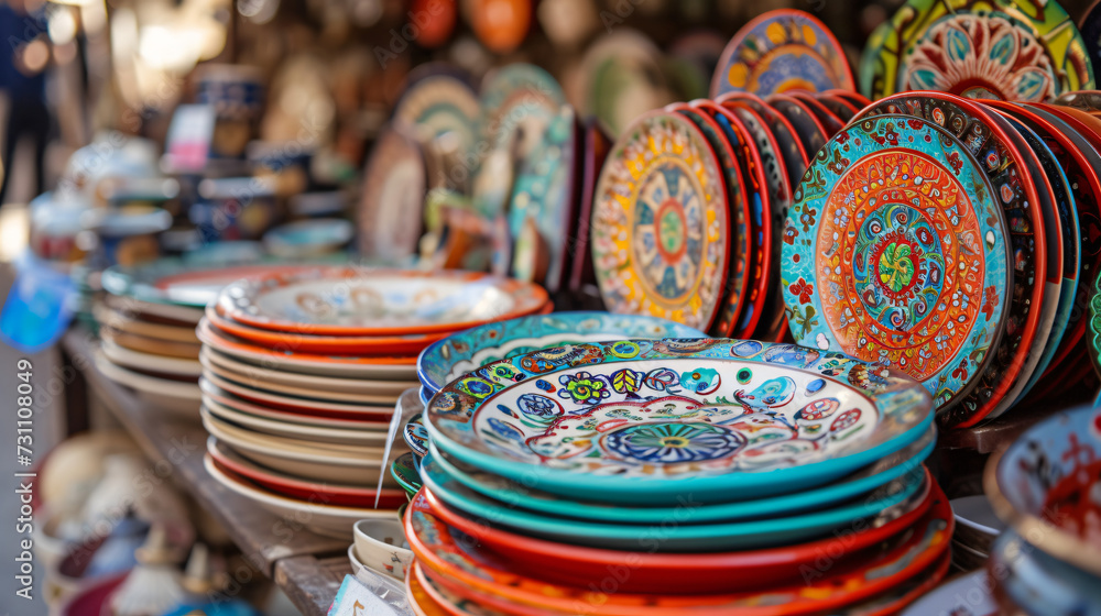 Traditional colorful Greek souvenir ceramic plate.