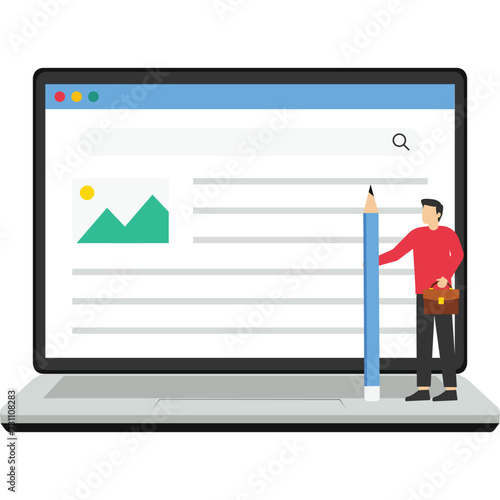 concepts of freelance journalist, content writer, creative woman holding a pencil with content on the website. blogger or journal, publishing editor or online article writer, and copywriter for advert