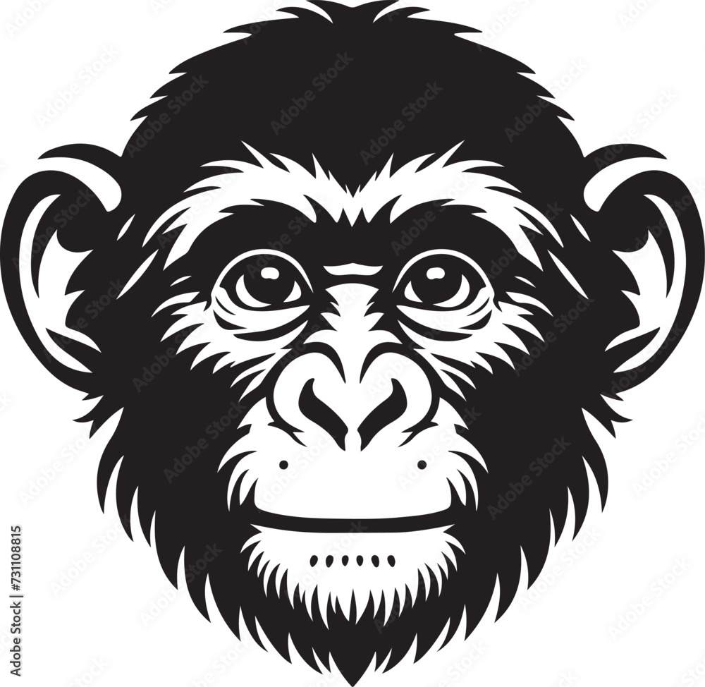 black and white illustration of monkey head 