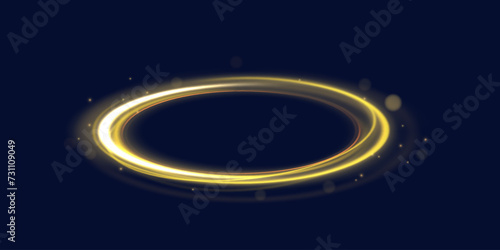 Neon light circle of speed in the form of a round whirlpool. Curve blue line light effect. Luminous spiral round frame.