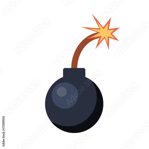 Cannonball with a fuse. Flaming bomb. Vector illustration.