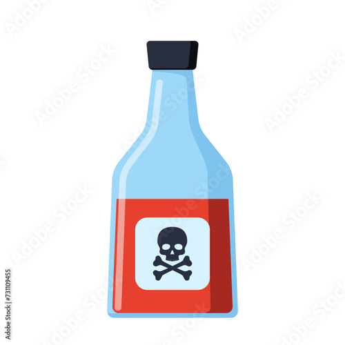 Bottle of poison or poisonous chemical toxin with crossbones label. Vector illustration.