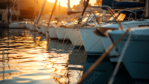 sunset sailing yachts in marina mooring ropes