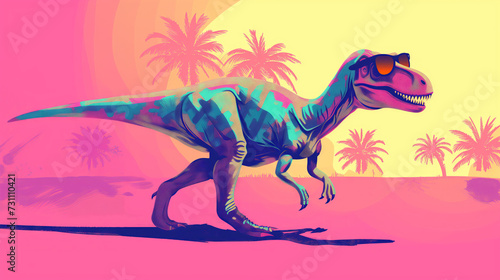 Cool Retro Velociraptor dinosaur, animal, vivid, colorful