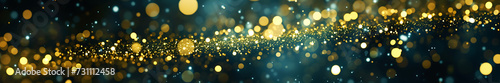 abstract background with Dark rich green and gold particle. Christmas Golden light shine particles bokeh on navy blue background. Gold foil texture. Holiday concept. © LiezDesign