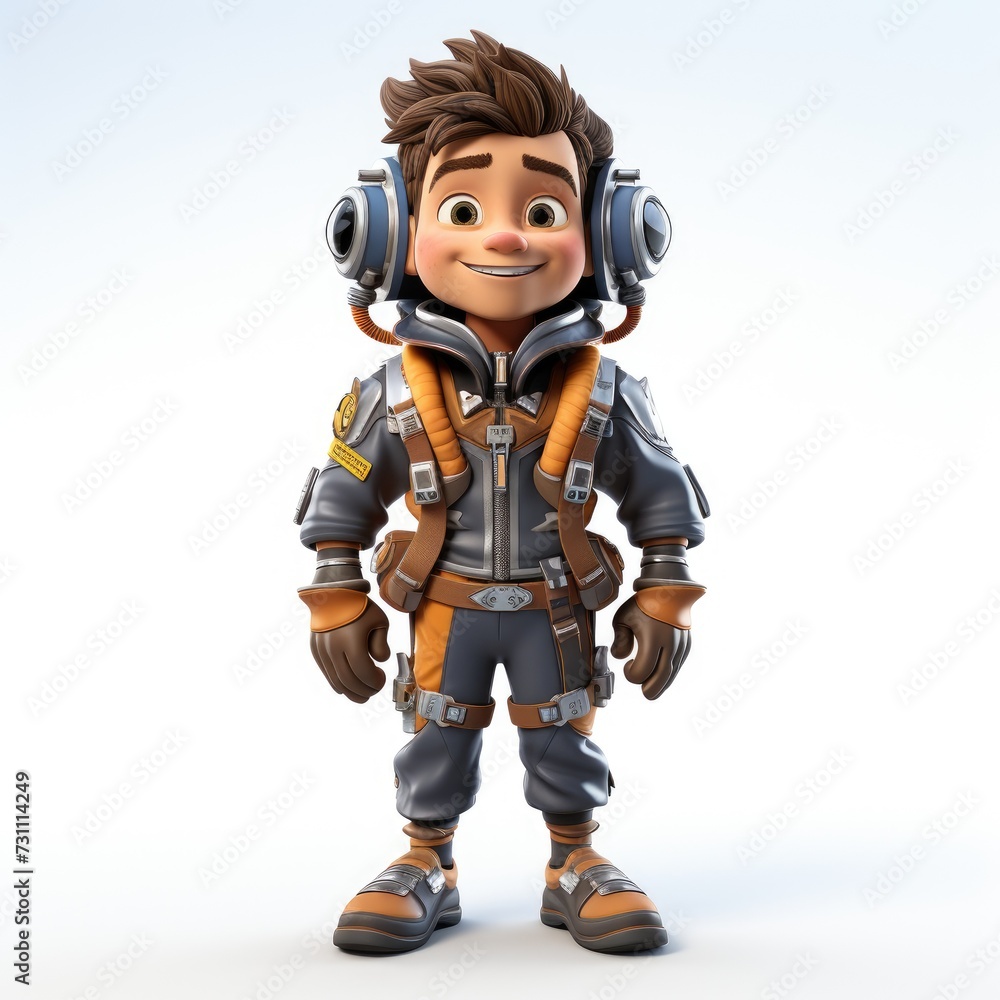 Cartoonish 3D Pilot Figure Against White Backdrop Cartoonish 3D Pilot Figure Against White Backdrop