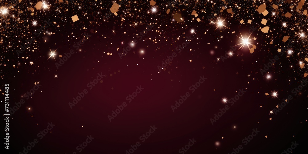 maroon red golden blank frame background with confetti glitter and sparkles