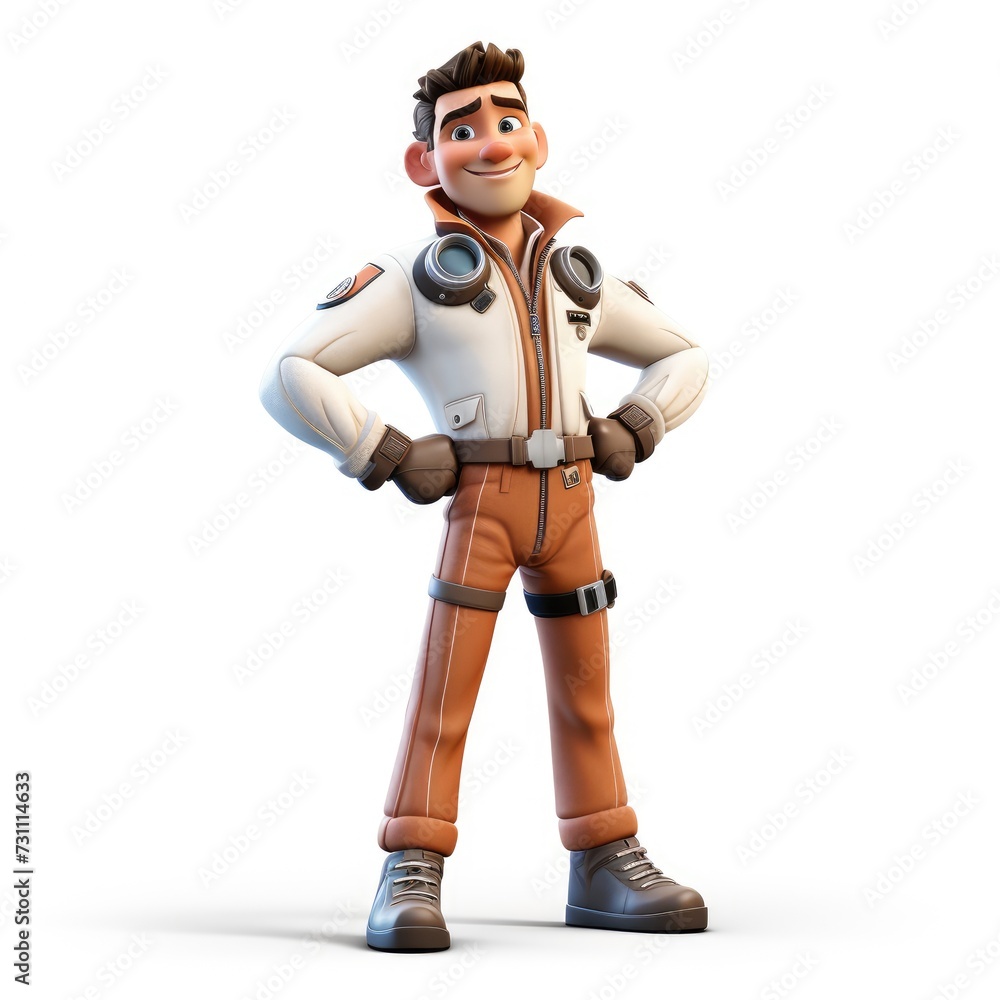 3D Cartoon Pilot Character Set on White Background 3D Cartoon Pilot Character Set on White Background