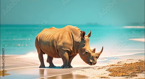 a rhino on the beach footage photo
