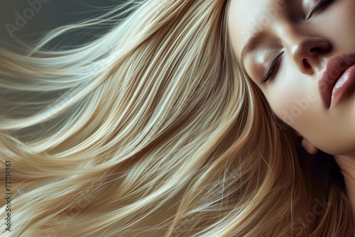 close up of a woman with shiny, healthy light blonde hair - ai-generated