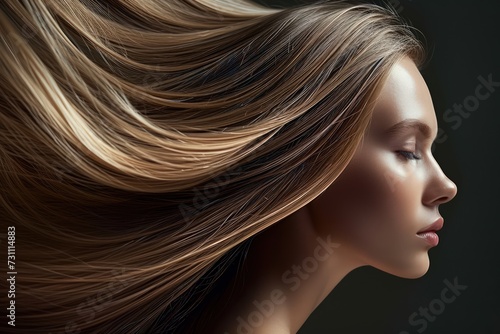 close up of a woman with shiny, healthy blonde hair - ai-generated