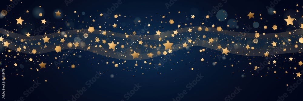 navy blue golden blank frame background with confetti glitter and sparkles