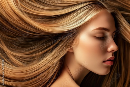 close up of a woman with shiny, healthy blonde hair - ai-generated