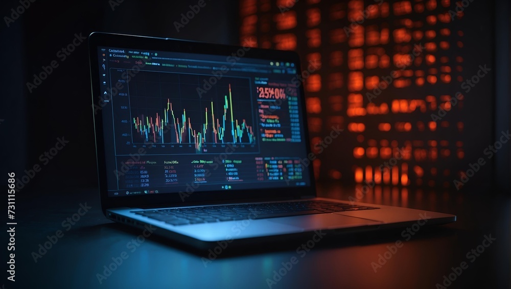 laptop with data analytics on screen . Technology backdrop laptop with data analytics on screen . Technology backdrop