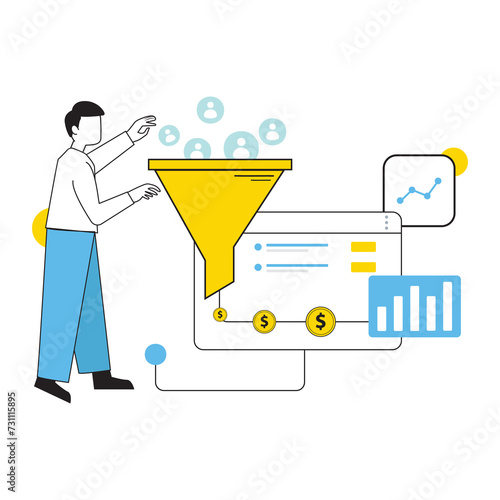 Vector Target audience sales funnel and conversion concept illustration