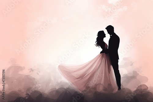 bride and groom on light background with copy space