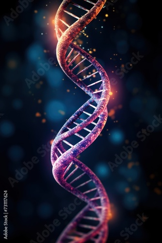 Shimmering purple DNA double helix in dark ambiance