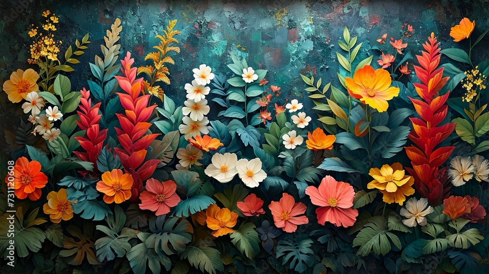 a painting of flowers and leaves a painting of flowers and leaves