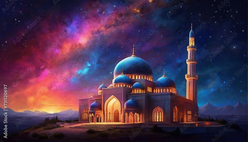 colorful mosque in night