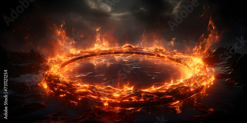 Close up of fire burning on ring in dark