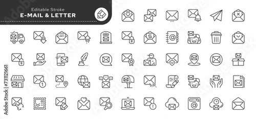 Set of line icons in linear style. Series - Mail, email and postal letter. Mailing. Post office and mailbox. Outline icon collection. Pictogram and infographic. Editable stroke. photo