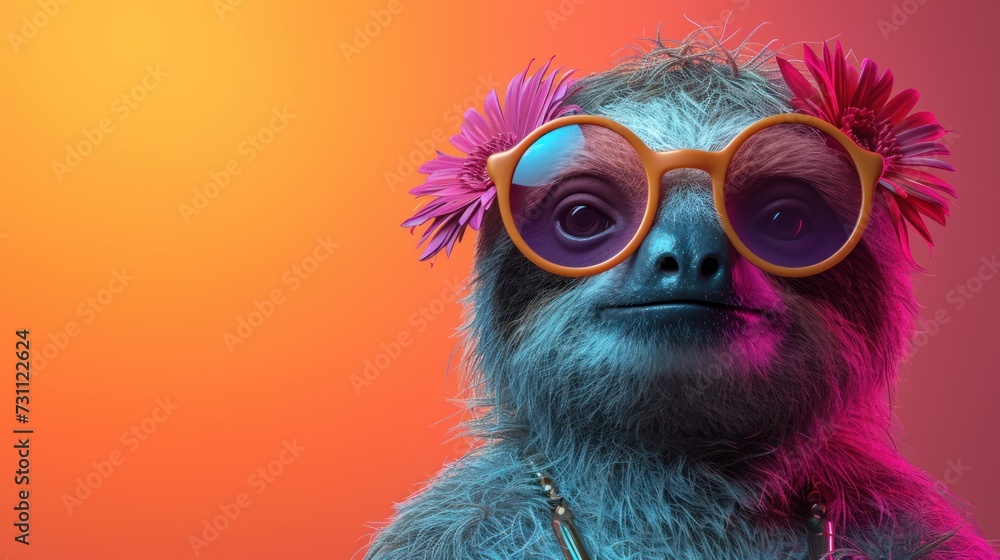 a close up of a monkey wearing a pair of sunglasses and a flower in the middle of it's nose.