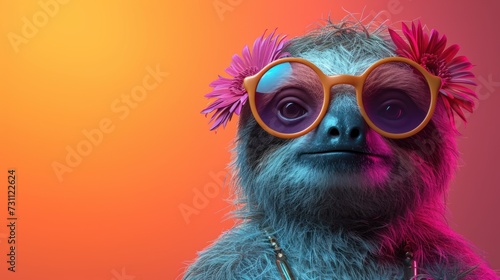 a close up of a monkey wearing a pair of sunglasses and a flower in the middle of it's nose.