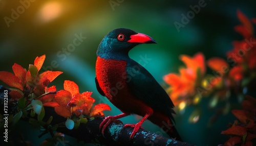 Cotinga bird picture in tropical forest photo