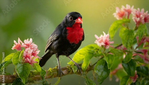 Red and black piranga bird in the forest photo