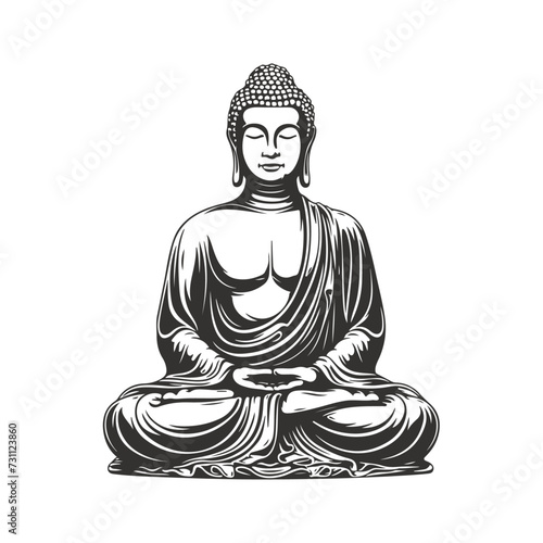 Vector silhouette of Buddha line drawing. Sketch of meditating buddah statue. Vector illustration isolated on white buddha sitting in lotus position asana	
