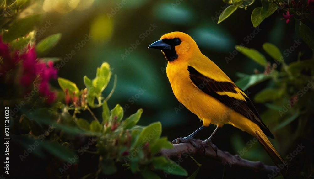 Naklejka premium African golden oriole bird in the forest