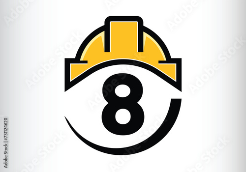 Hard hat Letter 8 Logo Design Vector letter template design for brand.