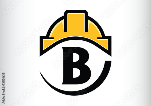 Hard hat Letter B Logo Design Vector letter template design for brand.