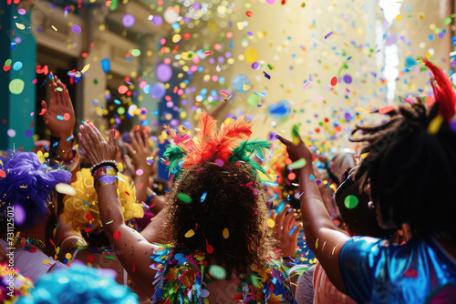 People dancing on the street and celebrating, enjoying the carnival festival in Brazil.