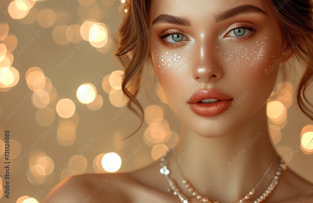 mocha mousse color 2025, Elegant Woman With Necklace and Pearls mocha mousse color 2025, Elegant Woman With Necklace and Pearls