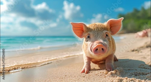 a pig on the beach footage photo
