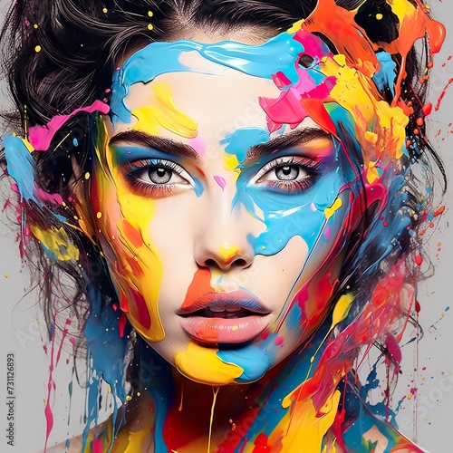 portrait of a woman with multi color face art by ai 
