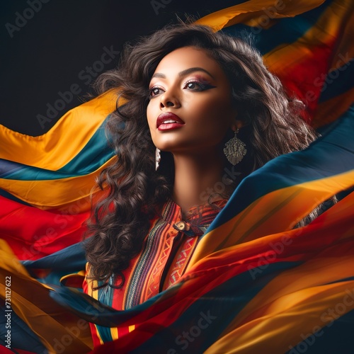 portrait of a beautiful woman in national colombian colors   photo