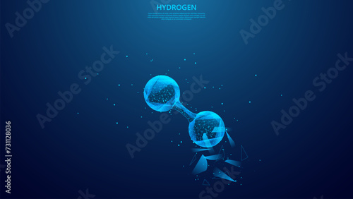 alternative energy concept, hydrogen molecule illustration on low poly style background.