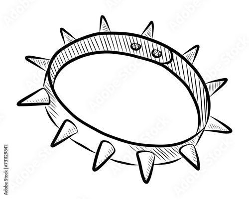 BLACK AND WHITE VECTOR DRAWING OF A DOG COLLAR WITH SPIKES FOR PETS