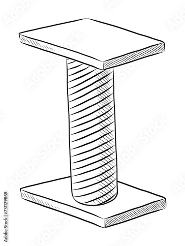BLACK AND WHITE VECTOR DRAWING OF A SCRATCHING POST FOR CATS