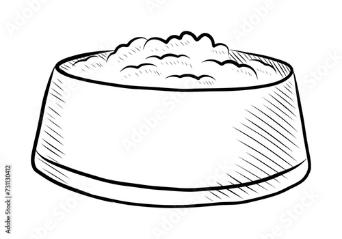 BLACK AND WHITE VECTOR DRAWING OF A BOWL OF FOOD FOR PETS