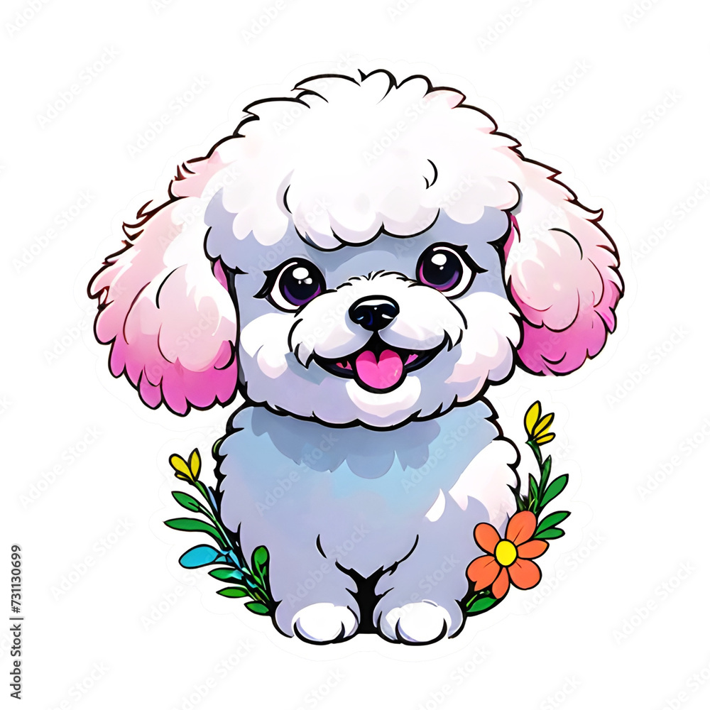 Fototapeta premium Head of an adorable bichon frise dog with floral decoration